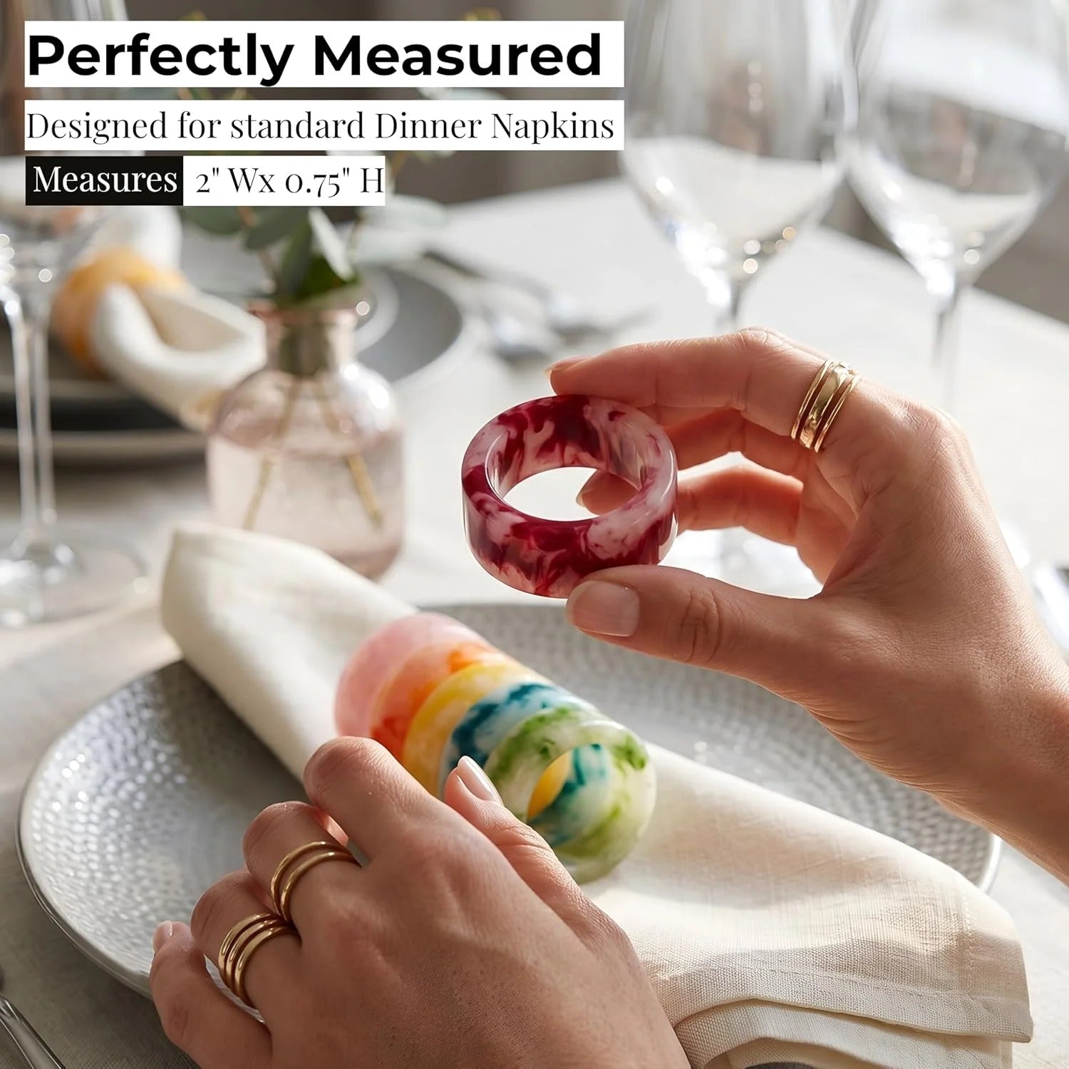 Unique Artisan Resin Napkin Rings Set of 48, Luxurious Modern Table Decor, High-End Designer Napkin Holders for Sophisticated Dining, Everyday Use & Outdoor Dining (Pastel) - ALPHA Living HOME