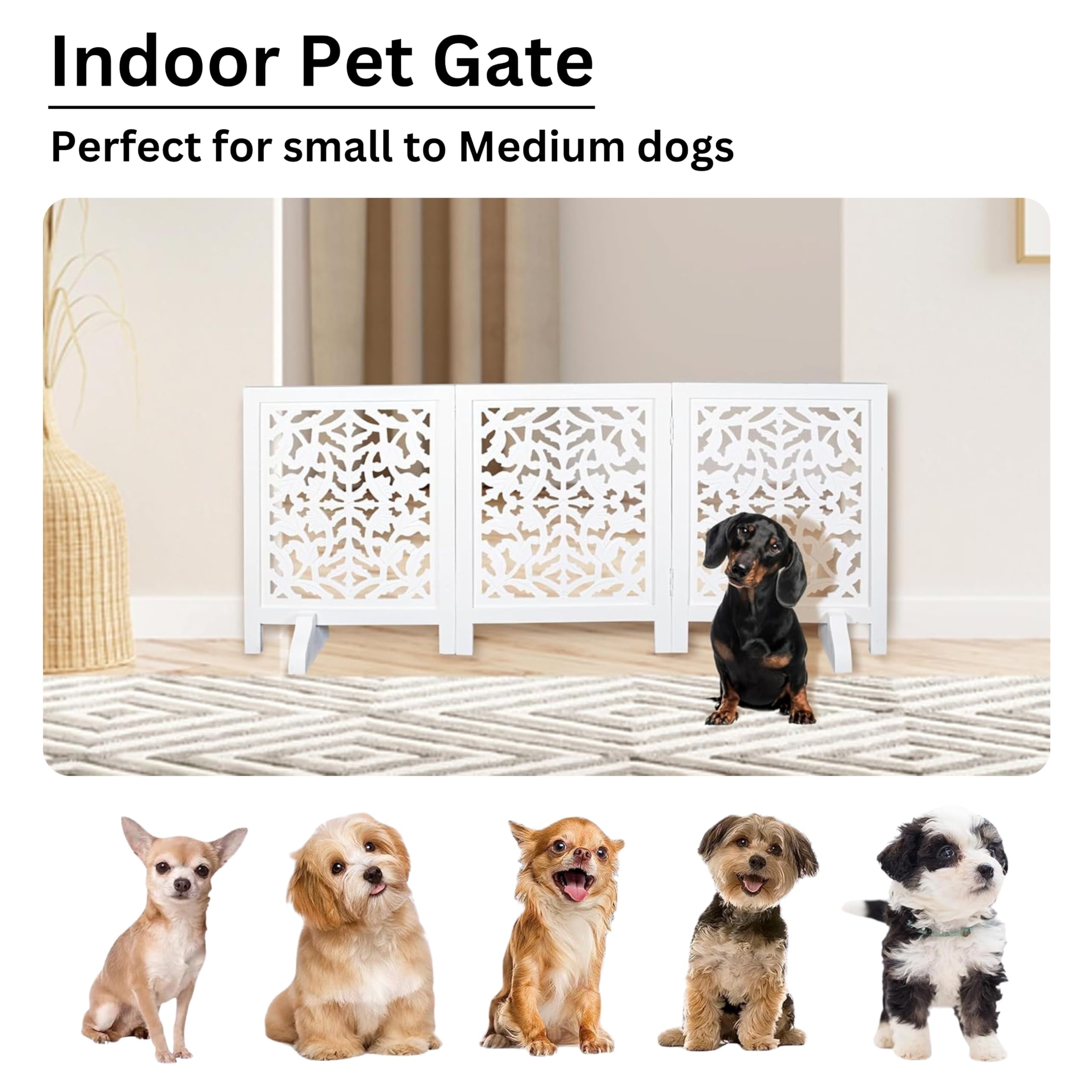 The Wooden Town Foldable Wooden Pet Gate, Freestanding Indoor Dog Gate for Doorways & Stairs, 54" Wide x 24" High, Solid Wood, Fully Assembled