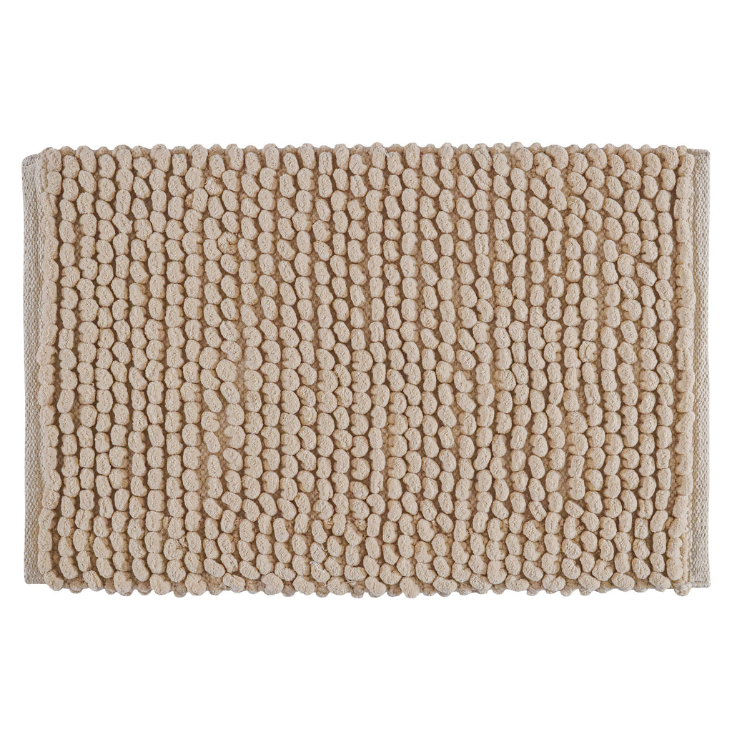 Cotton Polyester Popcorn Bath Rug, 17X24 Inches, Beige, Polyester Cotton Bath Mat, Anti Skid, Soft & Absorbent Bathroom Rug for Shower, Tub & Entryway