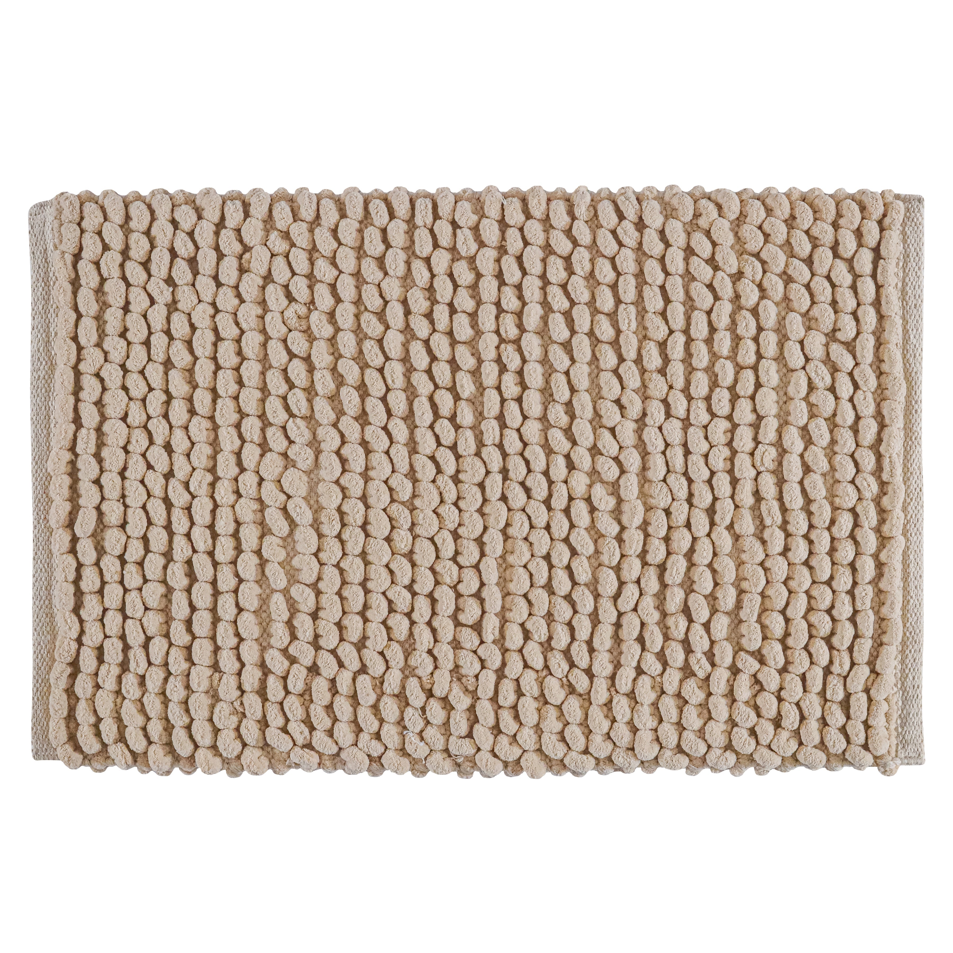 Cotton Polyester Popcorn Bath Rug, 17X24 Inches, Beige, Polyester Cotton Bath Mat, Anti Skid, Soft & Absorbent Bathroom Rug for Shower, Tub & Entryway