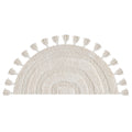 Half Circle Bohemian Bathroom Rug with Handwoven Crochet Border, 22X42 Inches, Ivory, Beautifully Handcrafted 100% Cotton Mat, Round Boho Bedroom Rug, Boho Bathroom Décor, Machine Washable