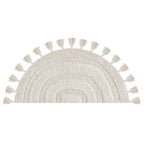 Half Circle Bohemian Bathroom Rug with Handwoven Crochet Border, 22X42 Inches, Ivory, Beautifully Handcrafted 100% Cotton Mat, Round Boho Bedroom Rug, Boho Bathroom Décor, Machine Washable