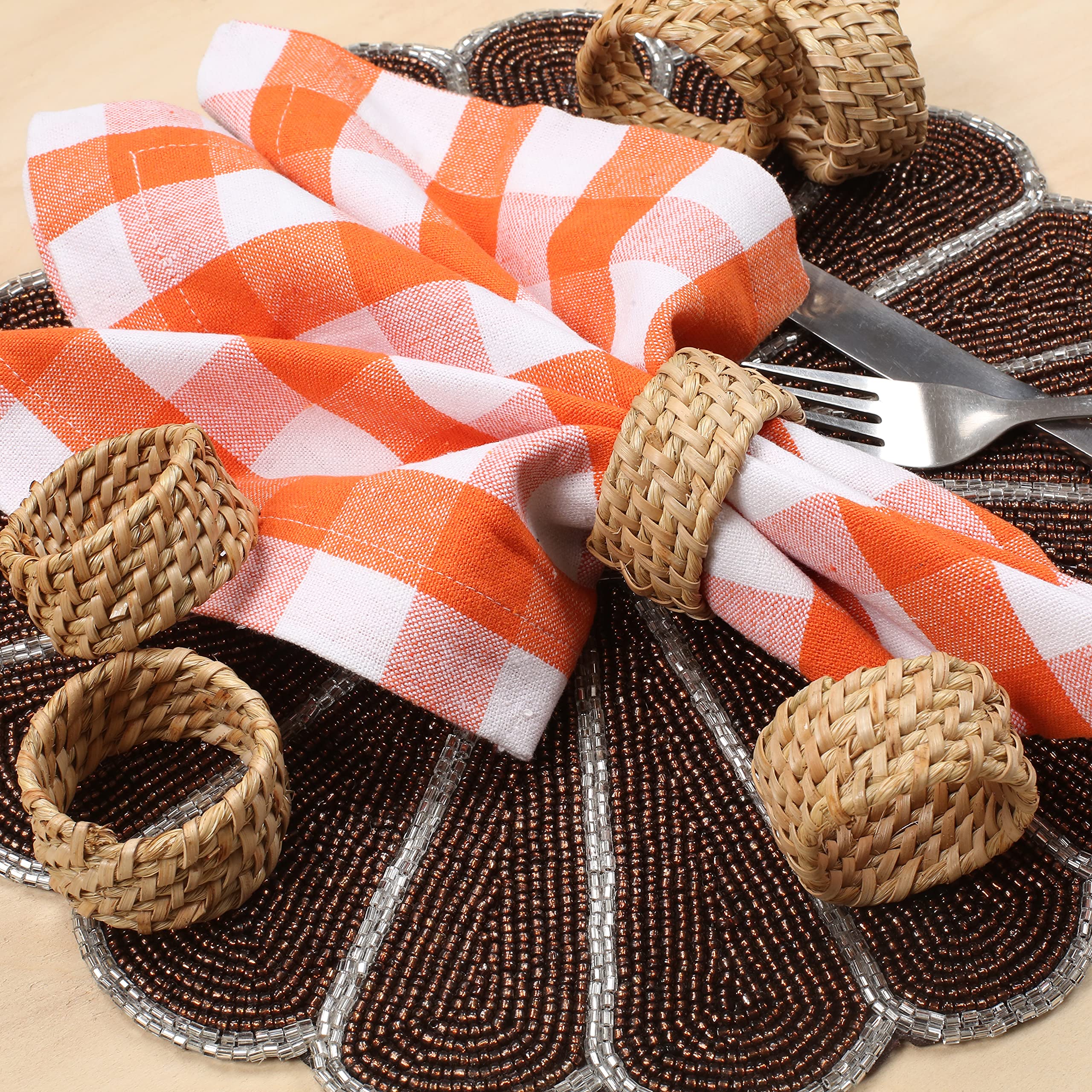 Alpha Living Home Rattan Napkin Rings, Natural Tan, Set of 12