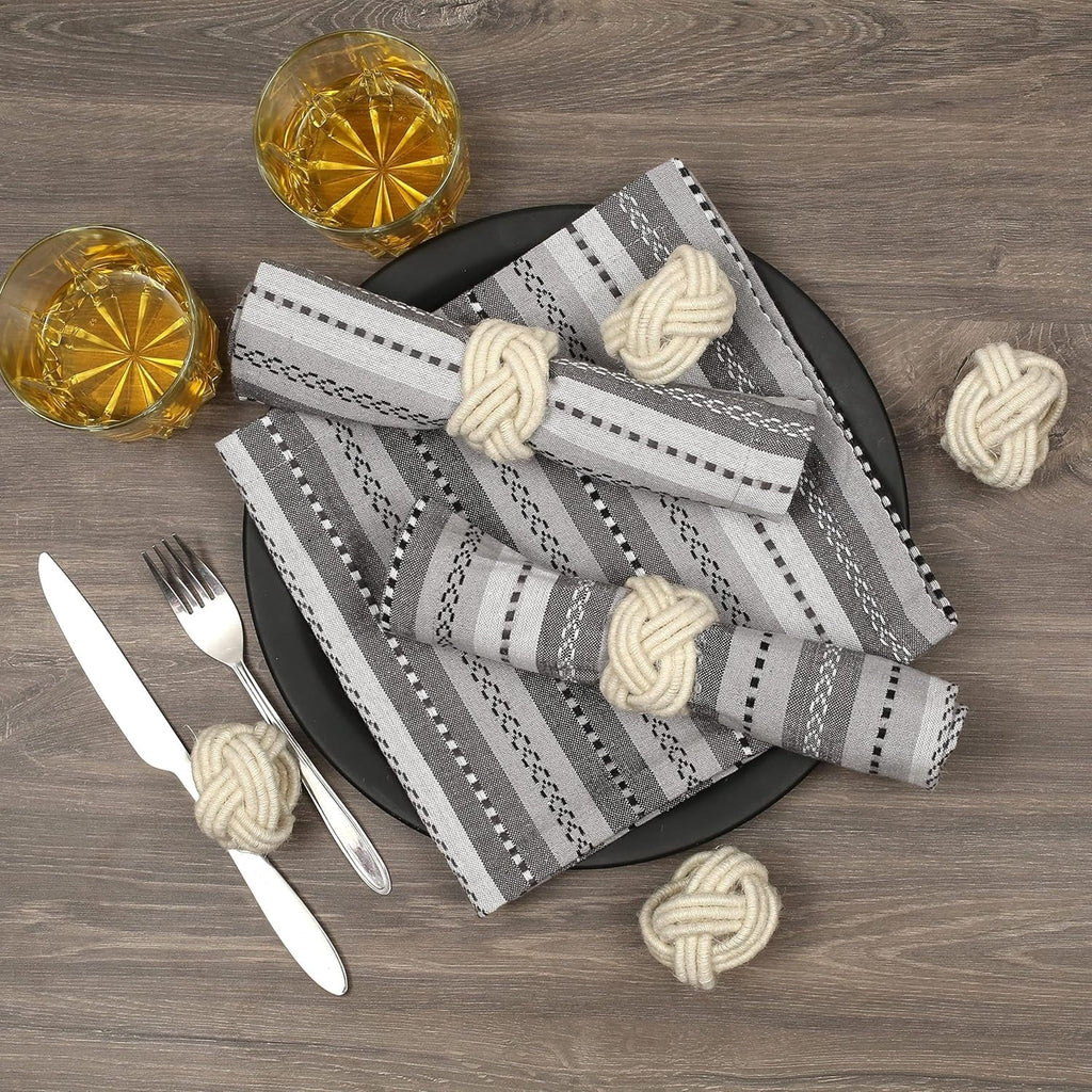 Artisan Handcrafted Cotton Napkin Rings Set of 50, Rustic Farmhouse Coastal Table Decor, Beach House Dining, Bohemian Linen Holder for Dinner Parties & Everyday Use (Off White) - ALPHA Living HOME
