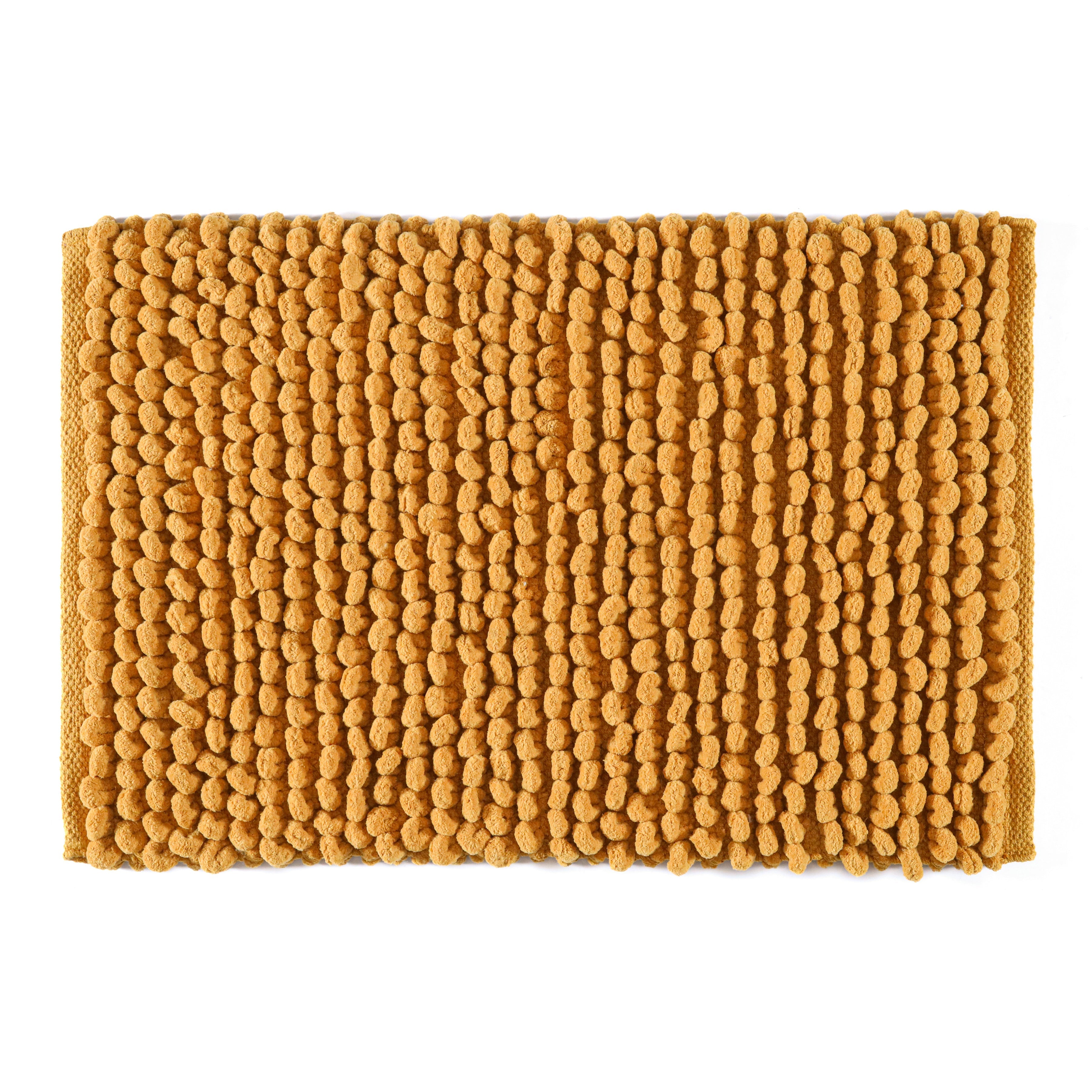 Cotton Polyester Popcorn Bath Rug, 17X24 Inches, Mustard, Polyester Cotton Bath Mat, Anti Skid, Soft & Absorbent Bathroom Rug for Shower, Tub & Entryway