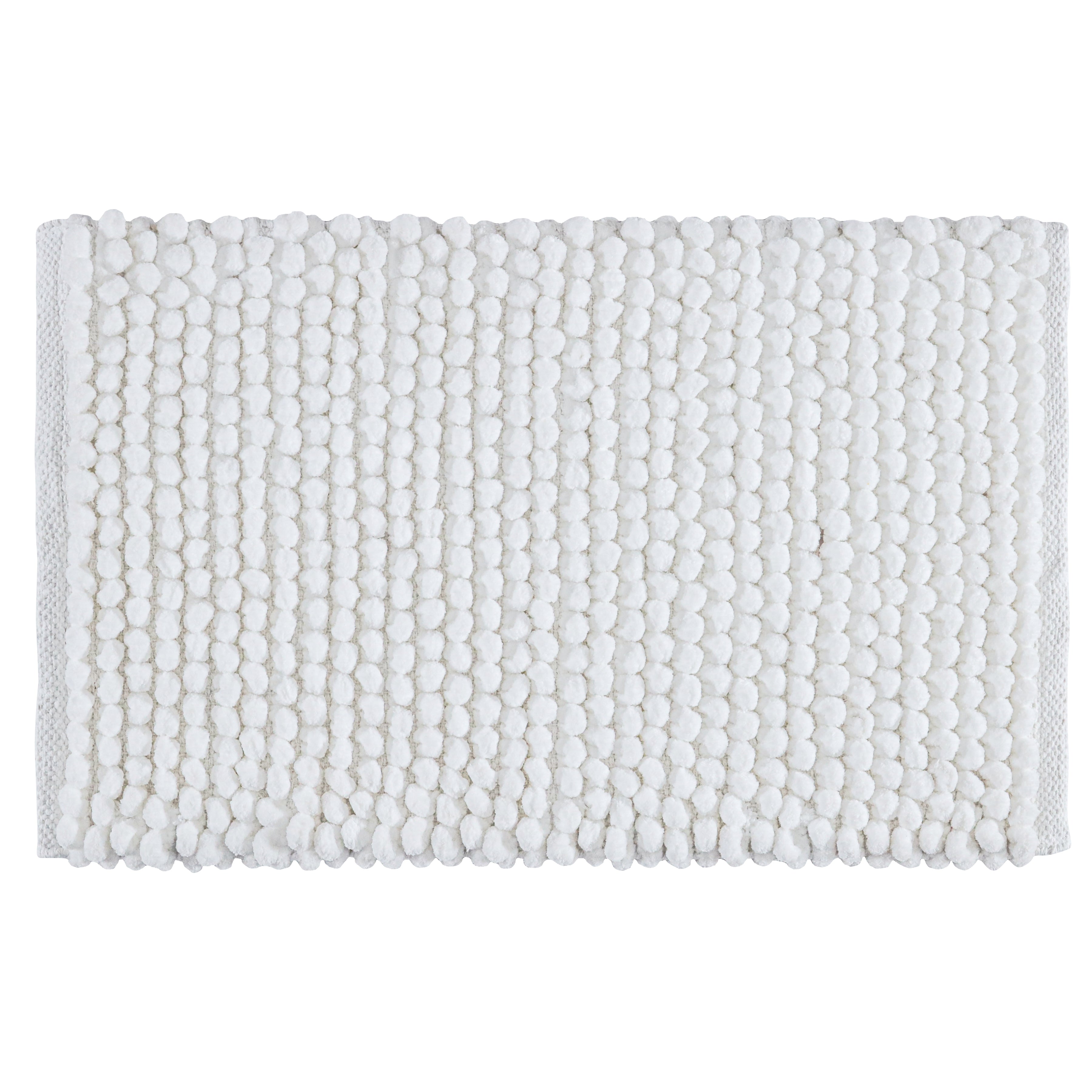Cotton Polyester Popcorn Bath Rug, 17X24 Inches, White, Polyester Cotton Bath Mat, Anti Skid, Soft & Absorbent Bathroom Rug for Shower, Tub & Entryway