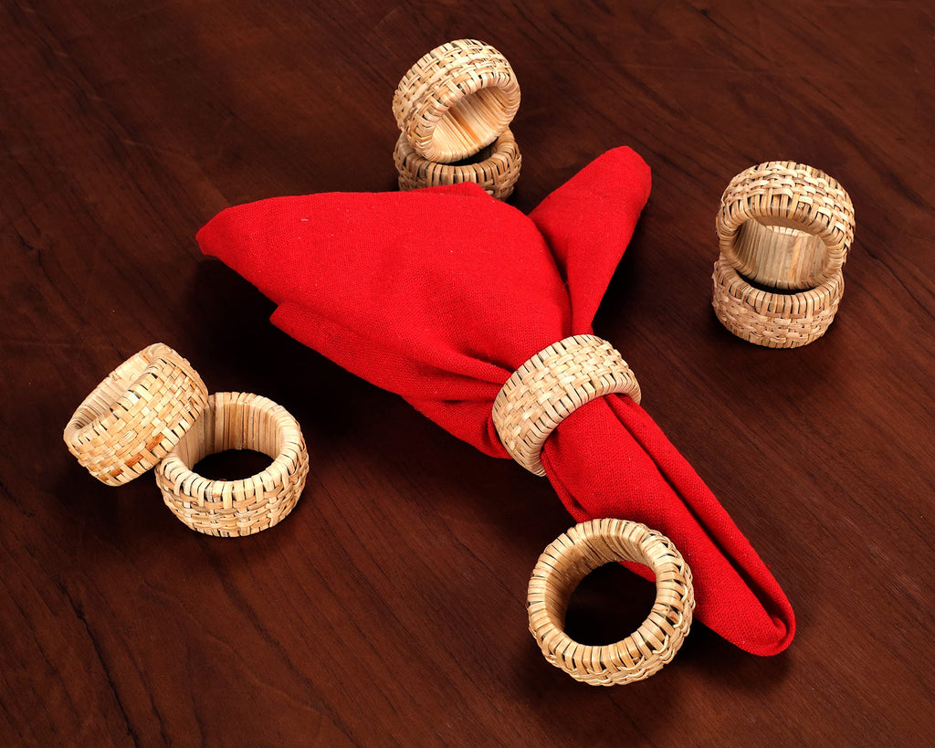 ALPHA Living HOME Boho Chic Dining Décor Set of 12 - Handmade Napkin Rings Rustic Woven Rattan Napkin Holders for Dining Table, Weddings, Parties, Holiday Gatherings, and Everyday Use (Natural)