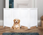 The Wooden Town Foldable 4-Panel Indoor Pet Gate, Freestanding Wooden Dog Gate for Doorways & Hallways, Antique White, 56" W x 28" H
