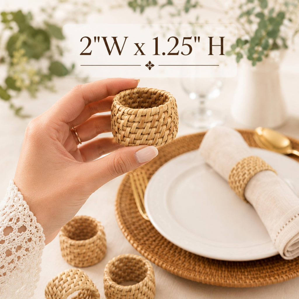 Rattan Napkin Rings, Natural, Set of 12