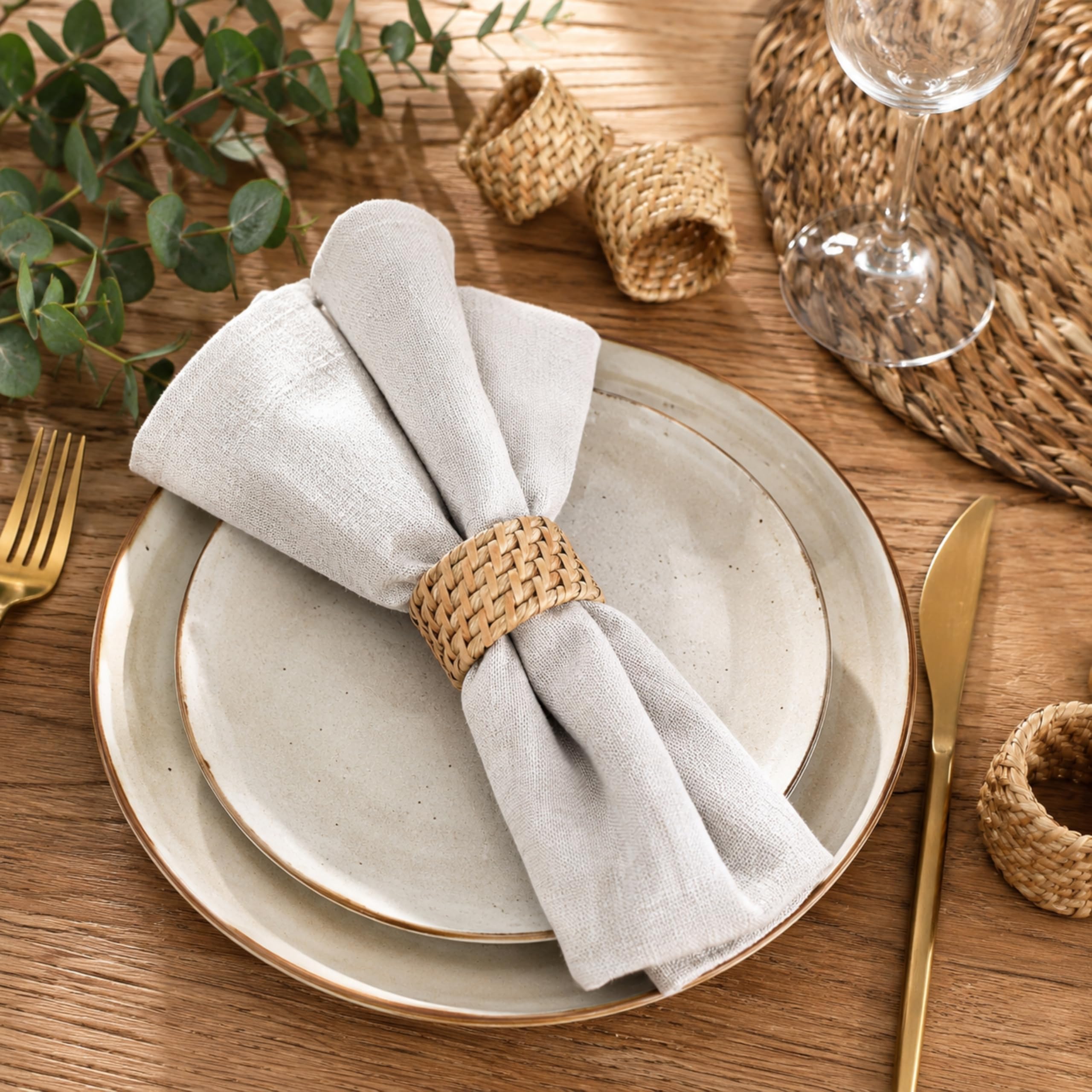 Rattan Napkin Rings, Natural, Set of 12