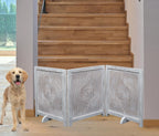 The Wooden Town Freestanding Wooden Dog Gate, Foldable 3-Panel Indoor Pet Gate for Stairs & Doorways, White Antique, 54" Wide