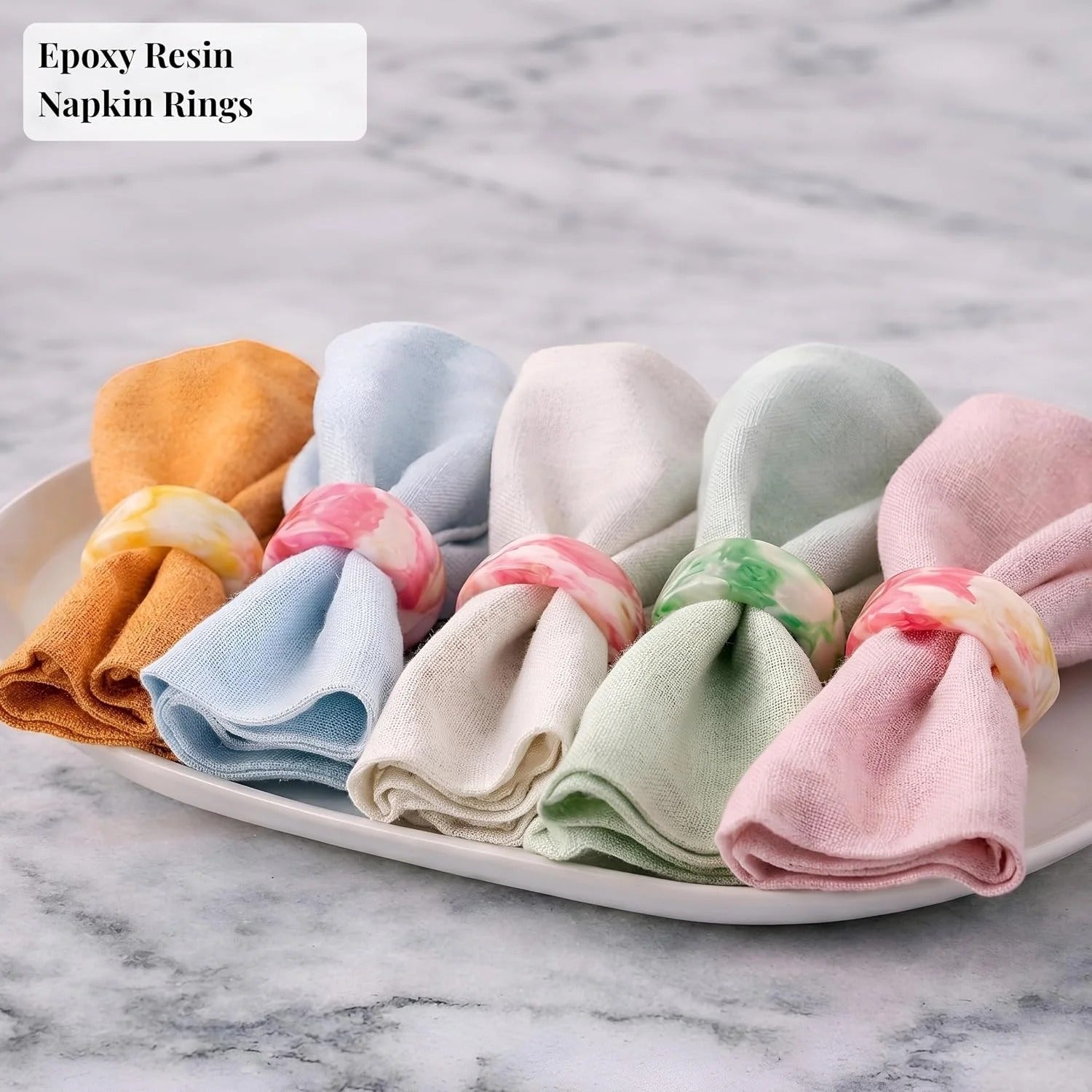 Unique Artisan Resin Napkin Rings Set of 48, Luxurious Modern Table Decor, High-End Designer Napkin Holders for Sophisticated Dining, Everyday Use & Outdoor Dining (Pastel) - ALPHA Living HOME