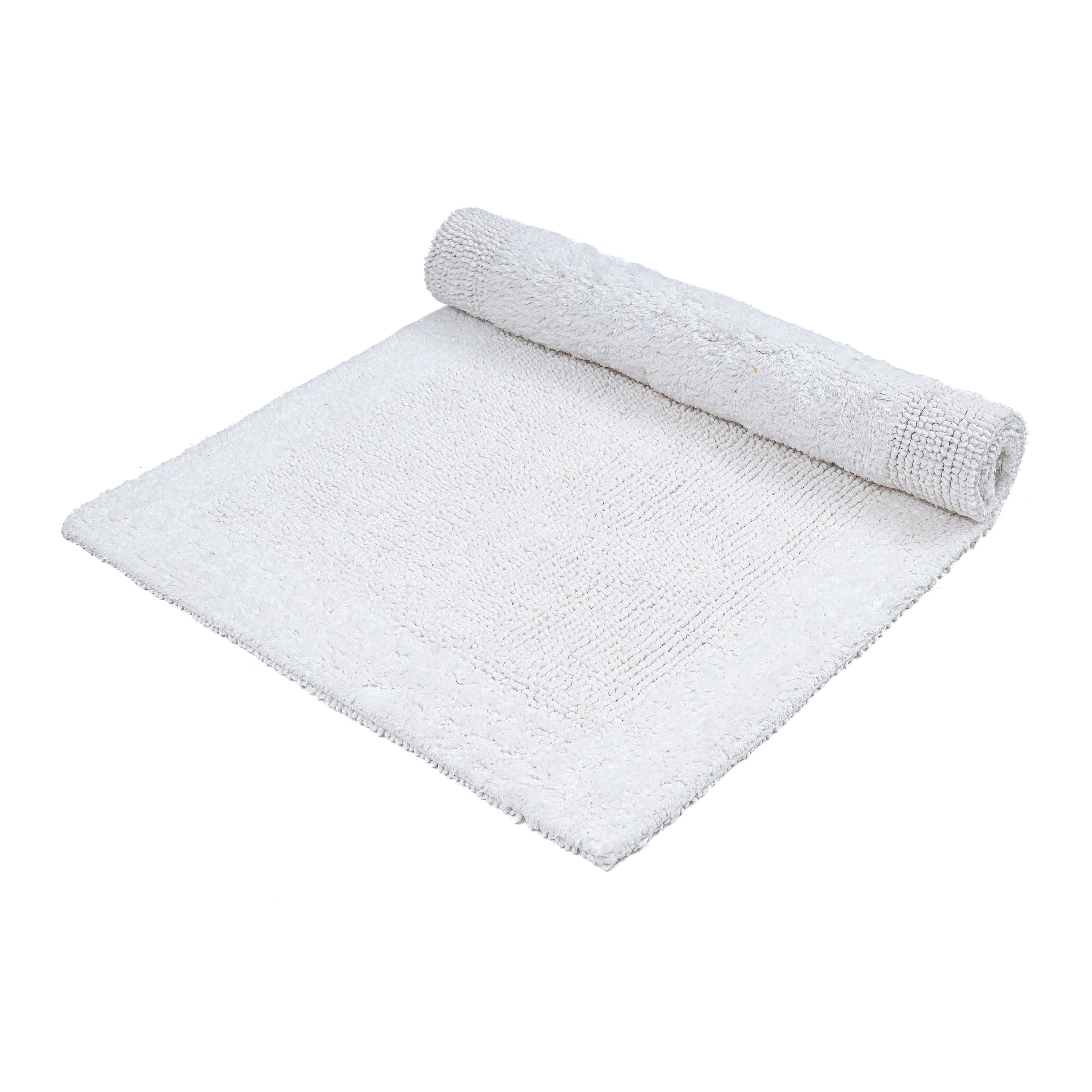 Savi Home Bath Mat Rug, 17X24 Inches, White, 100% Pure Cotton, Super Soft Bath Rugs, Plush & Absorbent, Hand Tufted Heavy Weight Construction, Full Reversible Step Out Rug