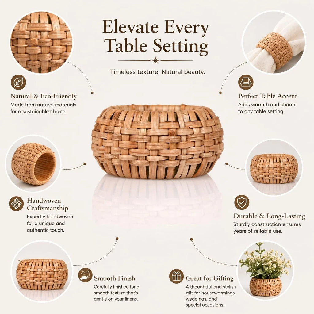 ALPHA Living HOME Napkin Rings Set of 12 - Handmade Decorative Serviette Rings for Dining Table, Weddings, Parties, Events, Holiday Gatherings, and Everyday Use Boho Rustic Farmhouse Décor (Brown)