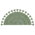 Half Circle Bohemian Bathroom Rug with Handwoven Crochet Border, 22X42 Inches, Green, Beautifully Handcrafted 100% Cotton Mat, Round Boho Bedroom Rug, Boho Bathroom Décor, Machine Washable