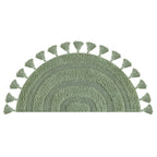 Half Circle Bohemian Bathroom Rug with Handwoven Crochet Border, 22X42 Inches, Green, Beautifully Handcrafted 100% Cotton Mat, Round Boho Bedroom Rug, Boho Bathroom Décor, Machine Washable