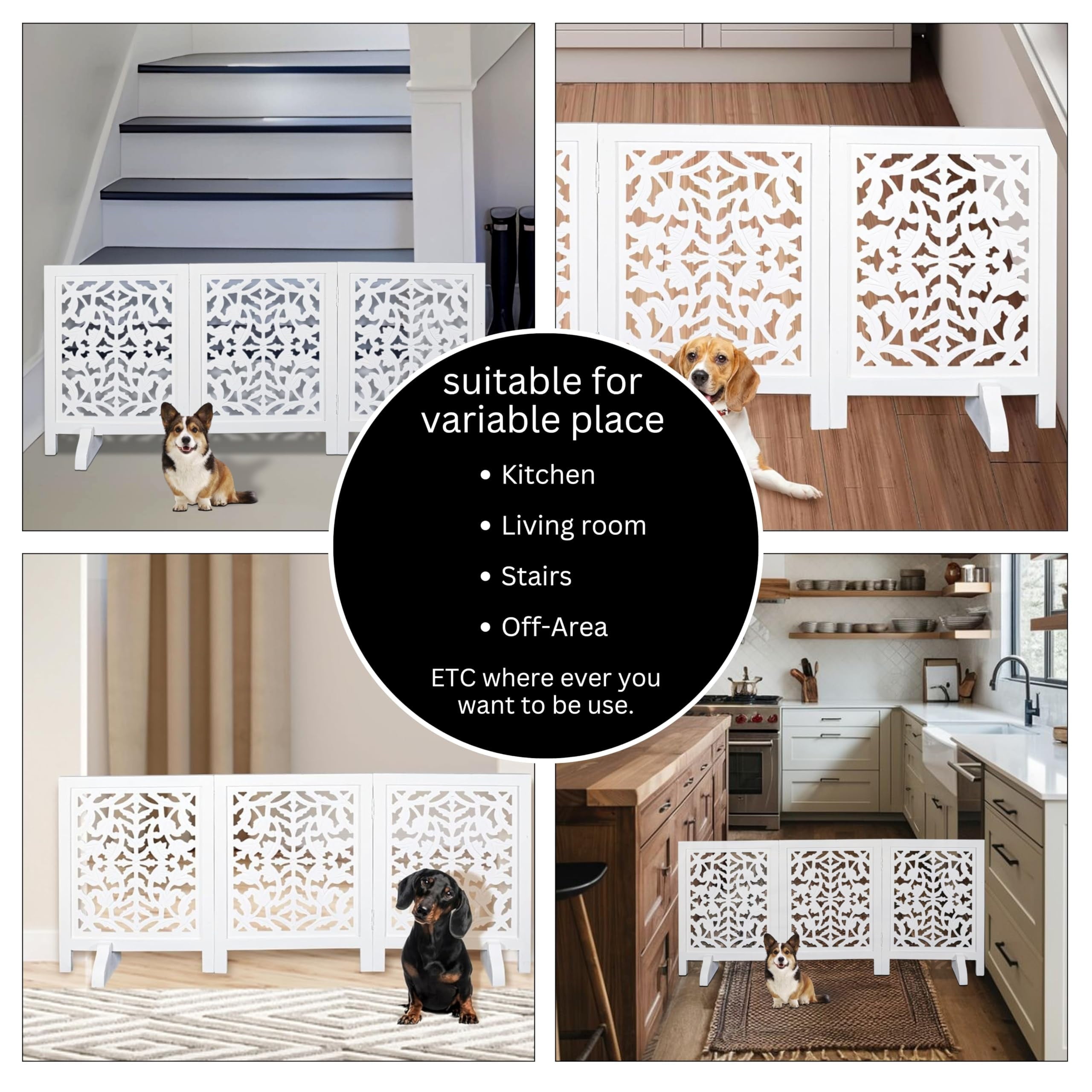 The Wooden Town Foldable Wooden Pet Gate, Freestanding Indoor Dog Gate for Doorways & Stairs, 54" Wide x 24" High, Solid Wood, Fully Assembled
