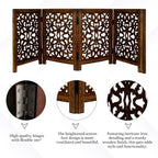 The Wooden Town Freestanding Dog Gate, Foldable 4-Panel Wooden Pet Gate for Indoor Use, Hand-Carved Solid Wood & MDF, Antique Brown, 72" W x 24" H