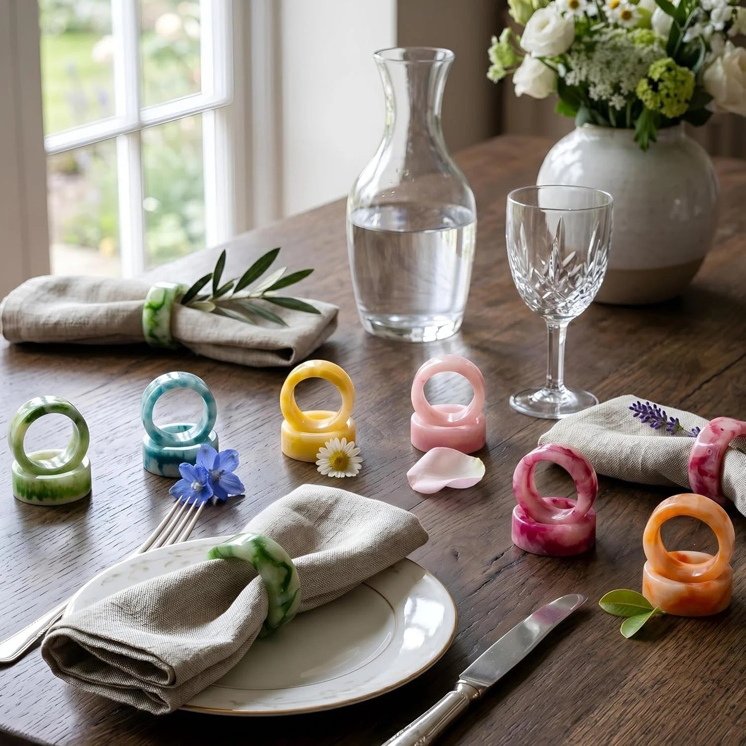 Unique Artisan Resin Napkin Rings Set of 48, Luxurious Modern Table Decor, High-End Designer Napkin Holders for Sophisticated Dining, Everyday Use & Outdoor Dining (Pastel) - ALPHA Living HOME