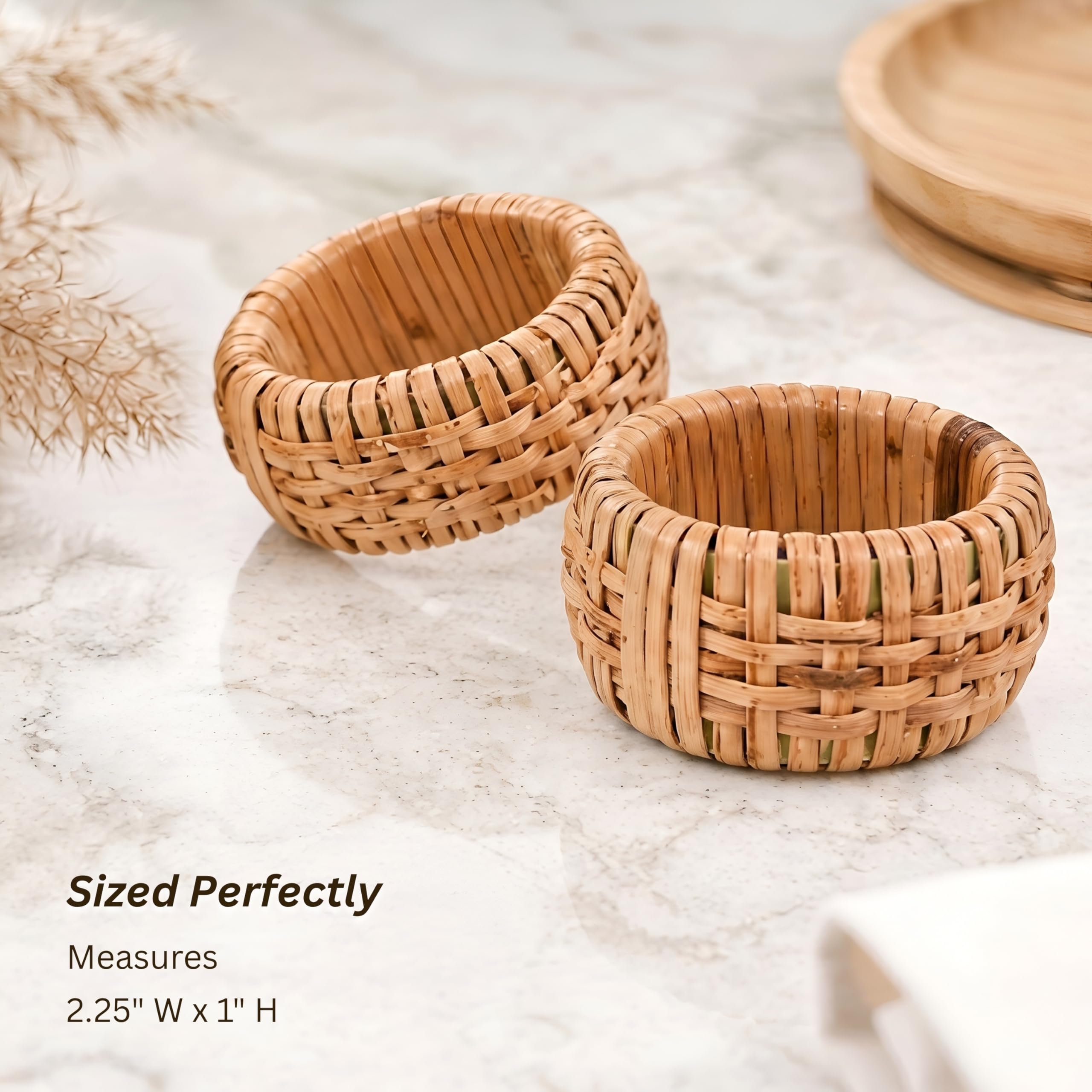 Woven Cane Napkin Rings for Table Settings,Textured Cane Napkin Holder Set of 8, Boho Chic Dining Beach House Decor & Chic Dining Accessory (Brown) - ALPHA Living HOME