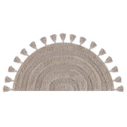 Half Circle Bohemian Bathroom Rug with Handwoven Crochet Border, 22X42 Inches, Beige, Beautifully Handcrafted 100% Cotton Mat, Round Boho Bedroom Rug, Boho Bathroom Décor, Machine Washable