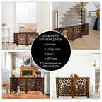 The Wooden Town Freestanding Dog Gate, Foldable 4-Panel Wooden Pet Gate for Indoor Use, Hand-Carved Solid Wood & MDF, Antique Brown, 72" W x 24" H
