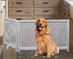 The Wooden Town Freestanding Wooden Dog Gate, Foldable 3-Panel Indoor Pet Gate for Stairs & Doorways, White Antique, 54" Wide