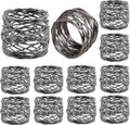 ALPHA Living HOME Napkin Rings-12-Piece Set of Premium 100% Metal, Rust-Resistant Tabletop Décor - Napkin Holders for Family Dinner, Wedding, Party, Decorations, Banquet, Party, Easter (Silver)