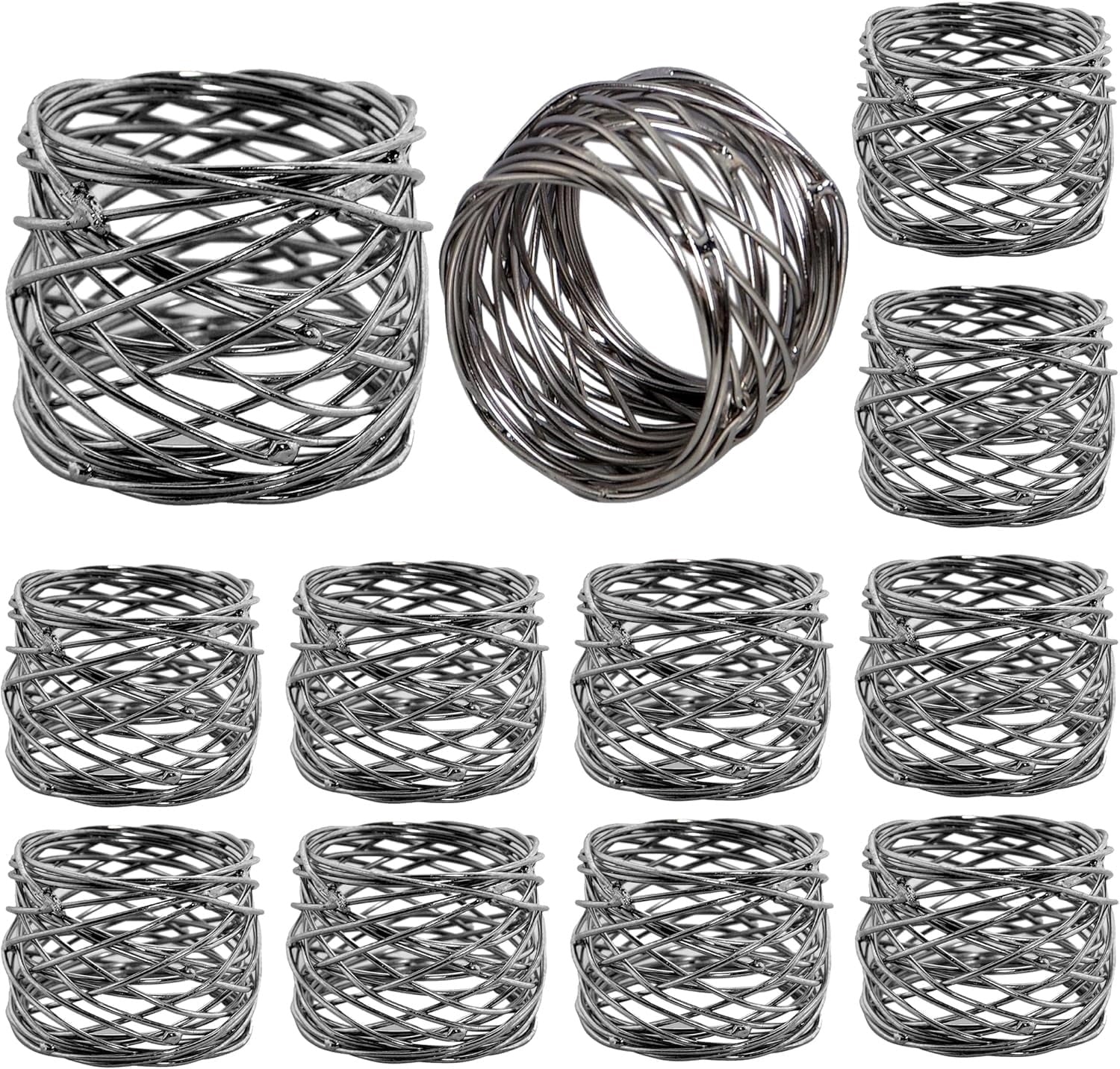 ALPHA Living HOME Napkin Rings-12-Piece Set of Premium 100% Metal, Rust-Resistant Tabletop Décor - Napkin Holders for Family Dinner, Wedding, Party, Decorations, Banquet, Party, Easter (Silver)