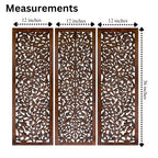 Hand-Carved Wooden Wall Panels Set of 3 – 36” x 12” Burnt Finish Wall Décor