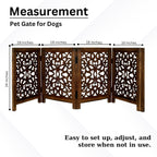 The Wooden Town Freestanding Dog Gate, Foldable 4-Panel Wooden Pet Gate for Indoor Use, Hand-Carved Solid Wood & MDF, Antique Brown, 72" W x 24" H