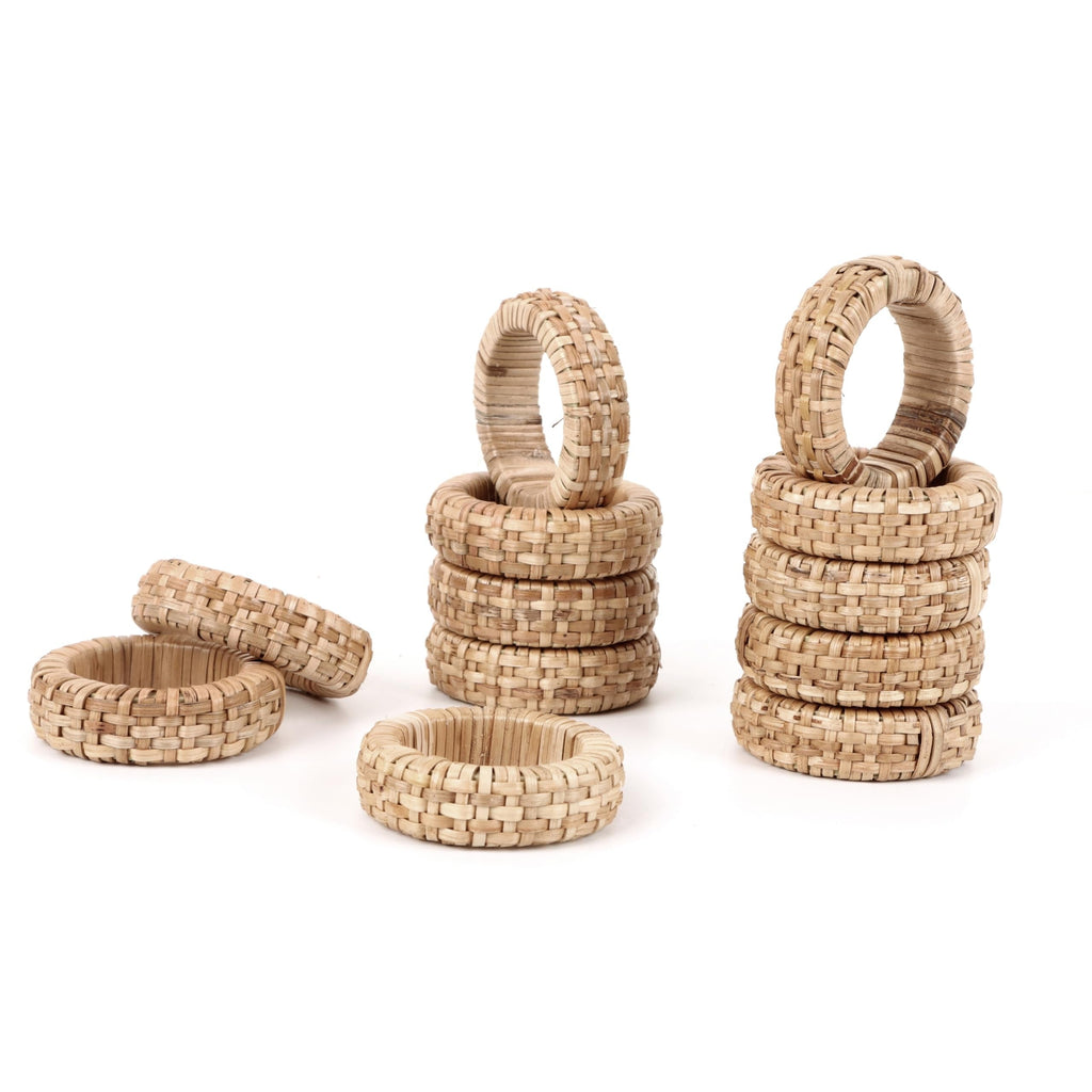 ALPHA Living HOME Decorative Napkin Rings Set of 12 - Handmade Rattan Napkin Holders - Cane Serviette Rings for Table Decor - Bulk Pack for Parties, Weddings, Dinners, Family Gatherings (Natural)