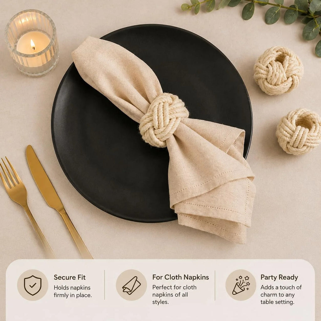 Artisan Handcrafted Cotton Napkin Rings Set of 50, Rustic Farmhouse Coastal Table Decor, Beach House Dining, Bohemian Linen Holder for Dinner Parties & Everyday Use (Off White) - ALPHA Living HOME