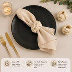 Artisan Handcrafted Cotton Napkin Rings Set of 50, Rustic Farmhouse Coastal Table Decor, Beach House Dining, Bohemian Linen Holder for Dinner Parties & Everyday Use (Off White) - ALPHA Living HOME