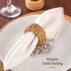 Woven Cane Napkin Rings for Table Settings,Textured Cane Napkin Holder Set of 8, Boho Chic Dining Beach House Decor & Chic Dining Accessory (Brown) - ALPHA Living HOME