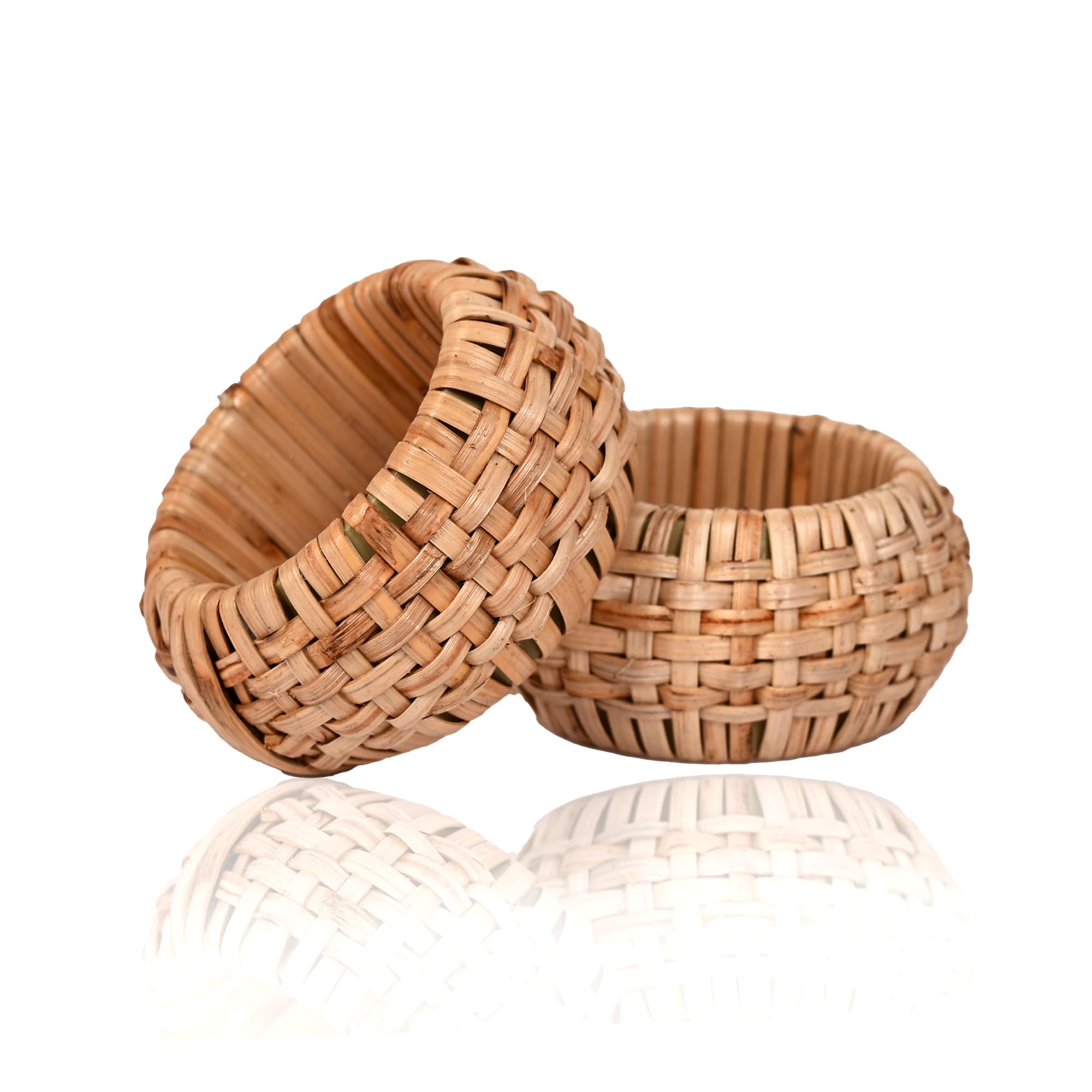 Natural Cane Napkin Rings Set of 6, Handwoven Table Decor, Bohemian Coastal Napkin Holders for Rustic Dining & Tropical Vibes - Sleek for Everyday Use (Brown) - ALPHA Living HOME
