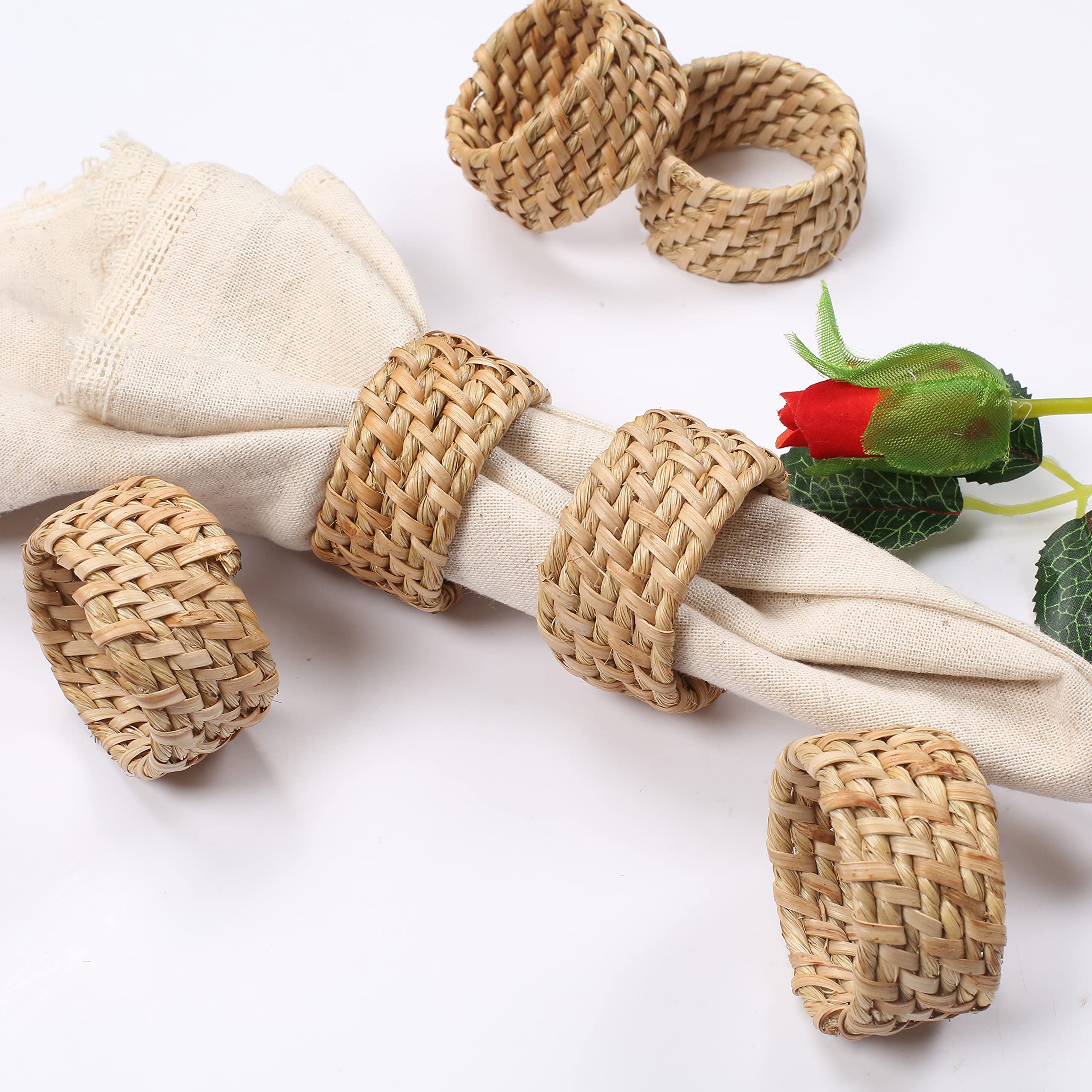 Alpha Living Home Rattan Napkin Rings, Natural Tan, Set of 12