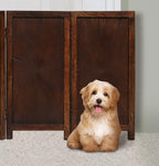The Wooden Town Foldable Indoor Pet Gate, Free-Standing 4-Panel Dog Barrier, Hand-Carved Solid Wood & MDF, Burnt Finish, 56" W x 28" H