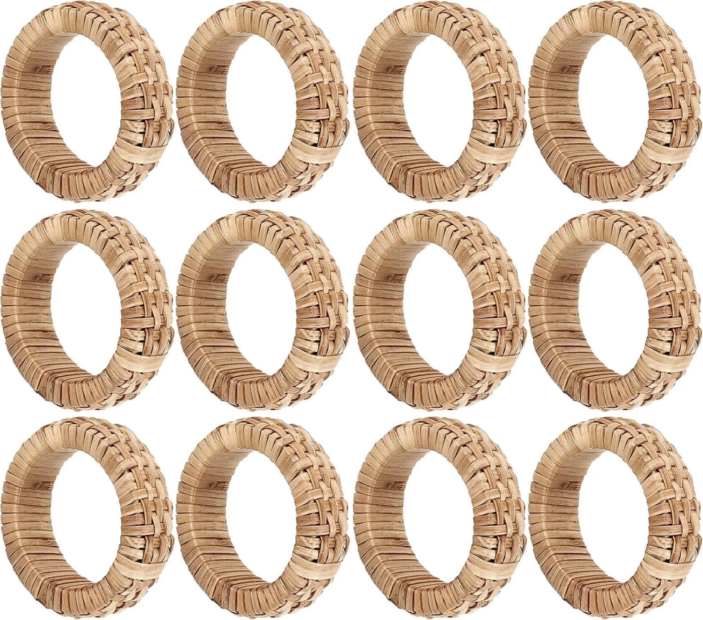 ALPHA Living HOME Decorative Napkin Rings Set of 12 - Handmade Rattan Napkin Holders - Cane Serviette Rings for Table Decor - Bulk Pack for Parties, Weddings, Dinners, Family Gatherings (Natural)