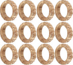 ALPHA Living HOME Decorative Napkin Rings Set of 12 - Handmade Rattan Napkin Holders - Cane Serviette Rings for Table Decor - Bulk Pack for Parties, Weddings, Dinners, Family Gatherings (Natural)