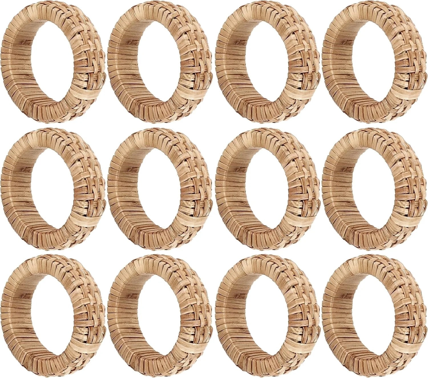 ALPHA Living HOME Decorative Napkin Rings Set of 12 - Handmade Rattan Napkin Holders - Cane Serviette Rings for Table Decor - Bulk Pack for Parties, Weddings, Dinners, Family Gatherings (Natural)