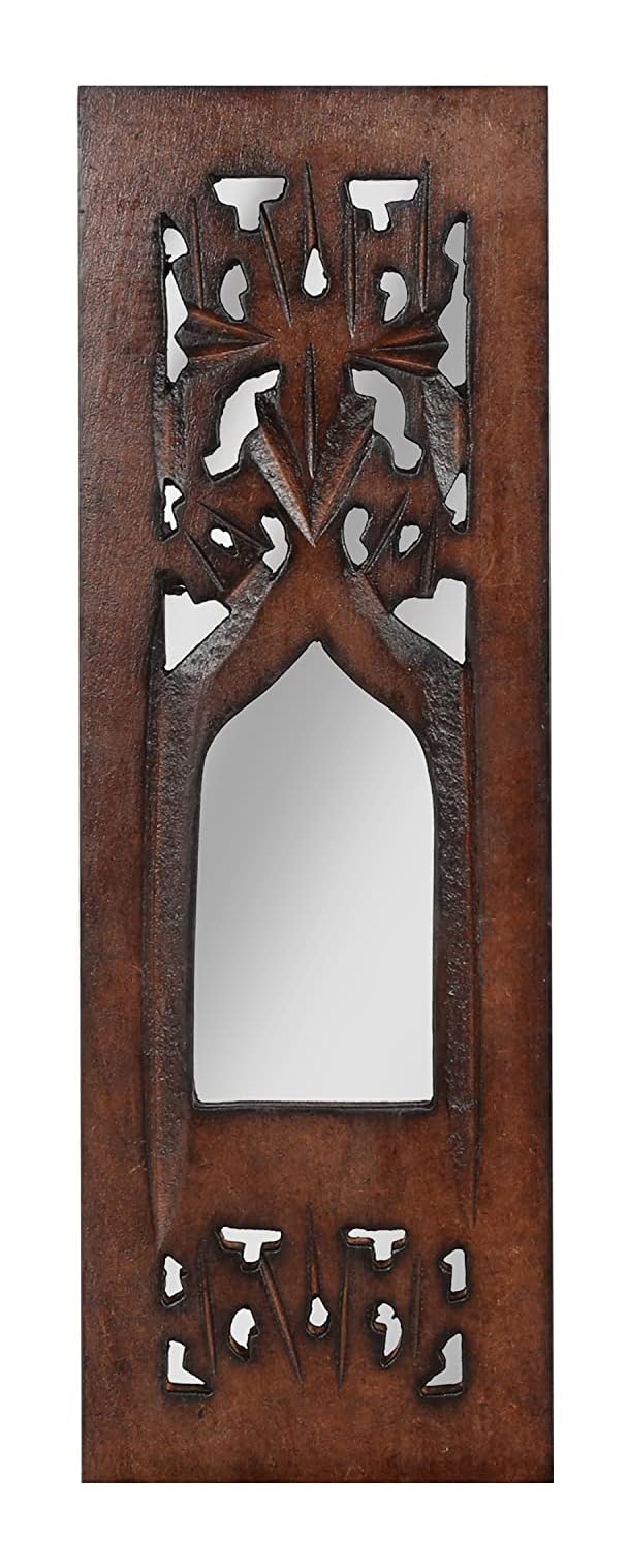 Jharokha Wooden Wall Panels with Mirror – Set of 2 (12”×4”)