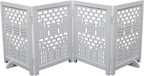 The Wooden Town Freestanding Wooden Dog Gate, Foldable 4-Panel Indoor Pet Barrier for Stairs & Doorways, White Antique, 72" Wide