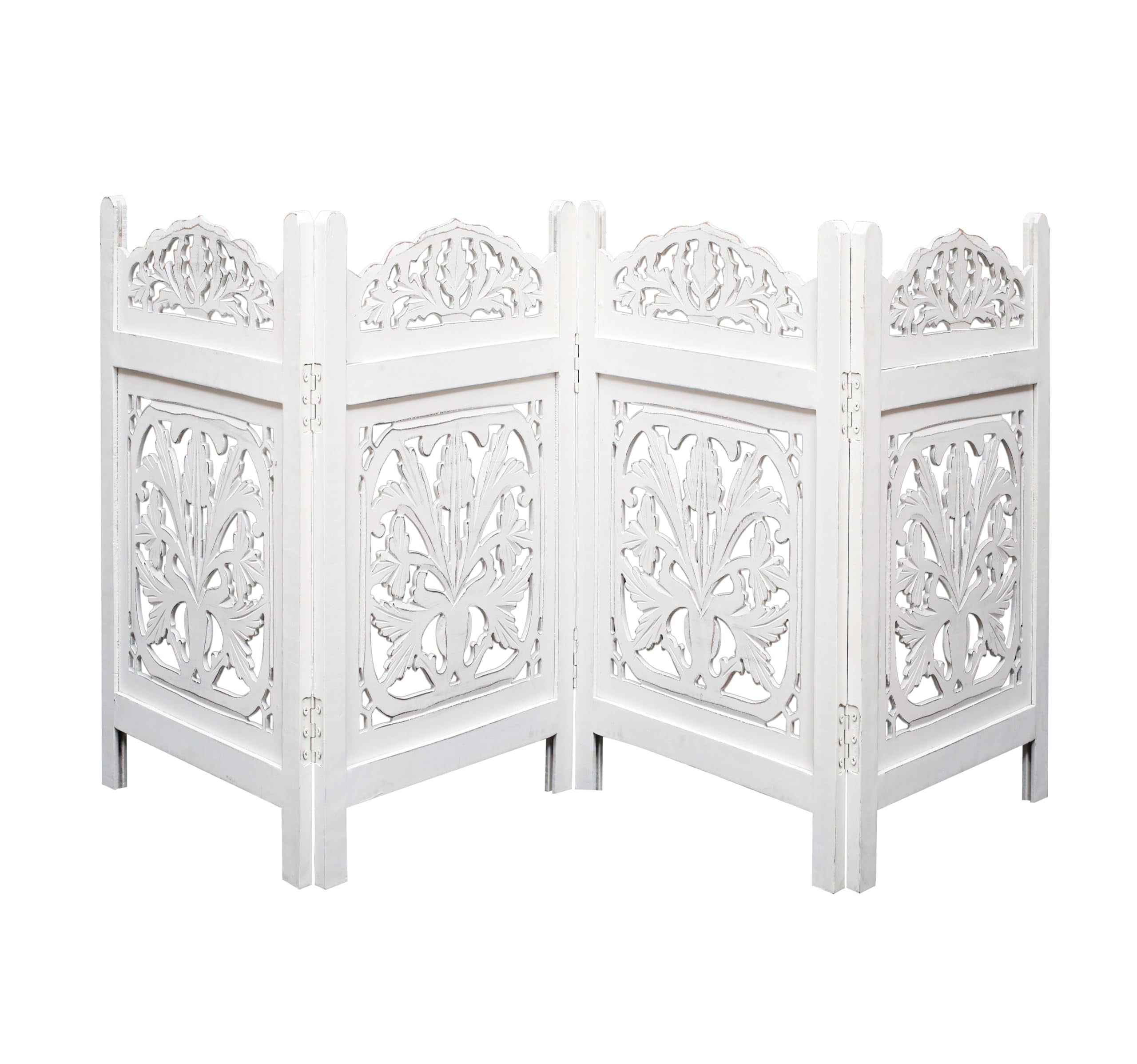 The Wooden Town Freestanding Dog Gate, Foldable 4-Panel Wooden Pet Gate for Doorways, Hallways & Stairs, White Finish, 72" W x 24" H