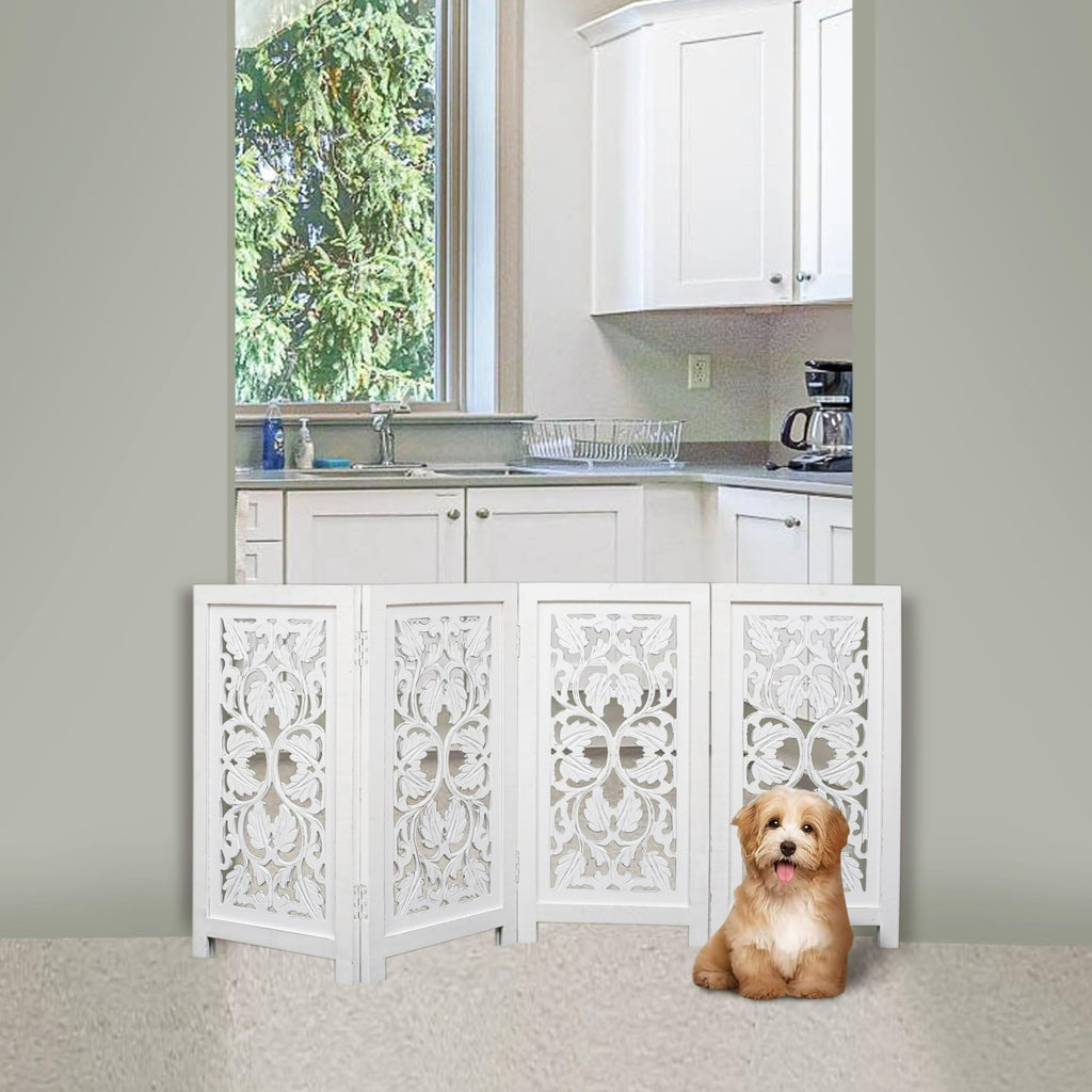 Wooden Town 4-Panel Foldable Dog Gate – 56" W x 28" H
