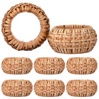 Natural Cane Napkin Rings Set of 8, Handwoven Table Decor, Bohemian Coastal Napkin Holders for Rustic Dining & Tropical Vibes - Sleek for Everyday Use (Brown) - ALPHA Living HOME