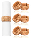 Woven Cane Napkin Rings for Table Settings,Textured Cane Napkin Holder Set of 6, Boho Chic Dining Beach House Decor & Chic Dining Accessory (Brown) - ALPHA Living HOME
