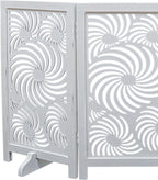 The Wooden Town Foldable 3-Panel Wooden Dog Gate with Sunflower Design, Freestanding Indoor Pet Barrier, White Antique, 48" Wide