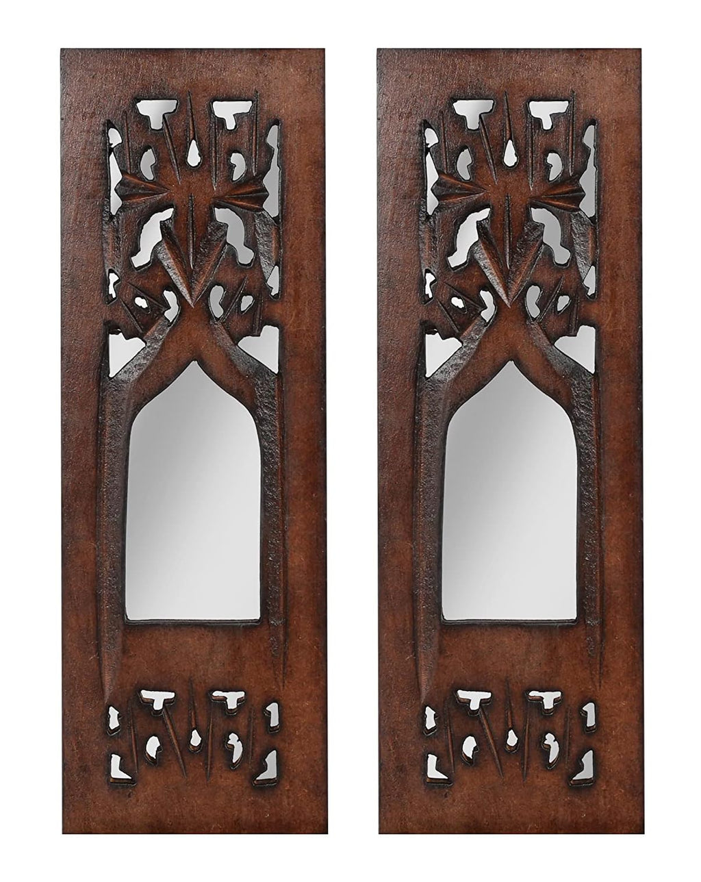 Jharokha Wooden Wall Panels with Mirror – Set of 2 (12”×4”)