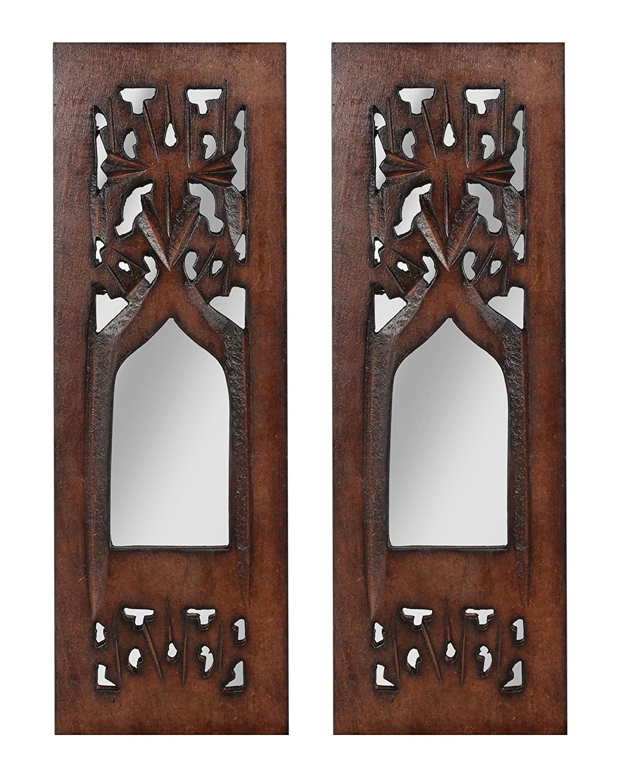 Jharokha Wooden Wall Panels with Mirror – Set of 2 (12”×4”)